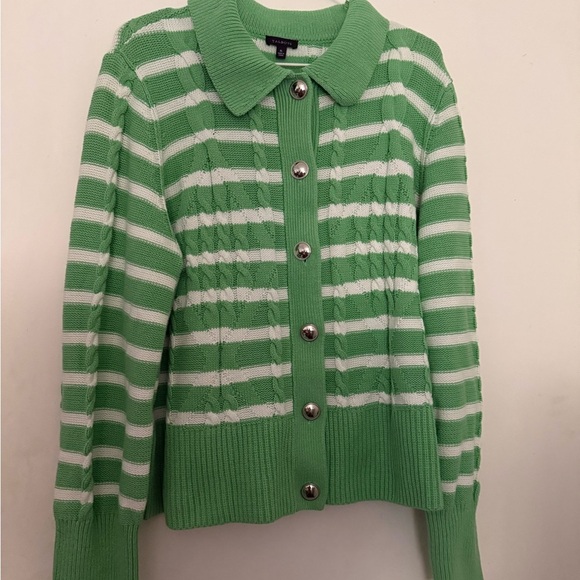Talbots Green and White Striped Cardigan - Picture 2 of 9